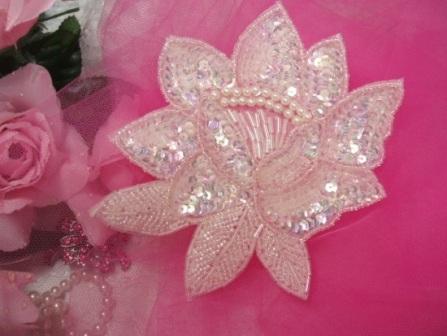 K8108  Crystal AB Rose Sequin Beaded Applique 5.25"