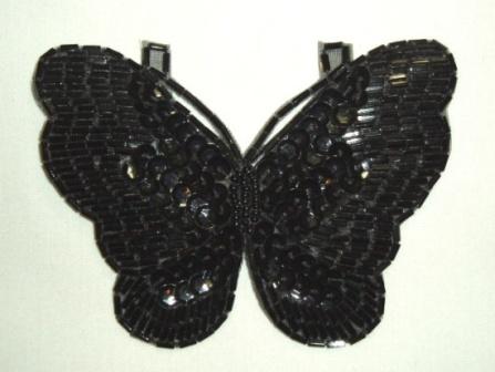 K8110  Black Butterfly Sequin Beaded Applique 4"