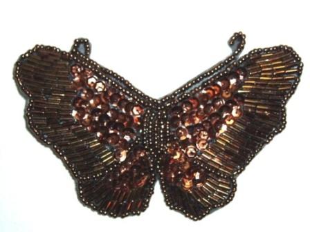 K8110  Bronze Butterfly Sequin Beaded Applique 4"