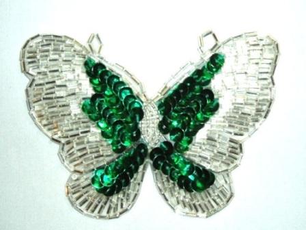 K8110  Kelly Green Butterfly Sequin Beaded Applique 4"