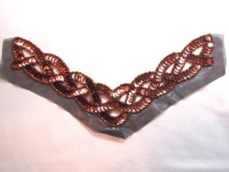 K8248  Bronze Braided Collar Sequin Beaded Applique 8.75"