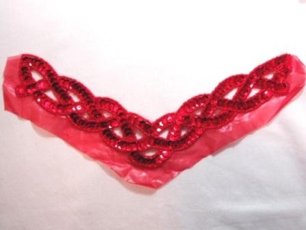 K8248  Red Braided Collar Sequin Beaded Applique 8.75"