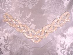 K8248  Ivory Cream Braided Collar Sequin Beaded Applique 8.75"