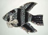 Fish 5" Sequin Beaded Applique Silver K8258
