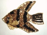 Fish 5" Sequin Beaded Applique Gold Black K8258