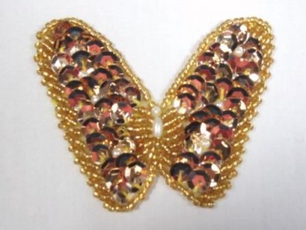K8268 Gold Butterfly Beaded Sequin Applique 2.25"