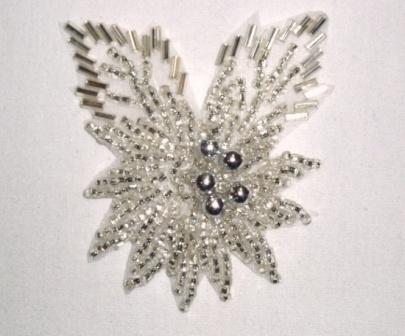 K8281 Silver Beaded Floral Leaf Applique 2.25"