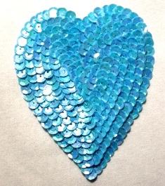 K8395  Blue Opaque AB Heart  Sequin Applique 3.5"