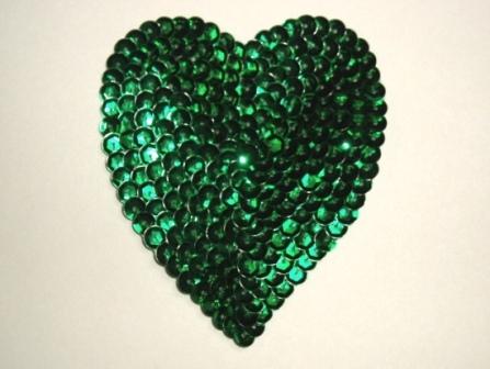 K8395   Green Heart  Sequin Applique 3.5"