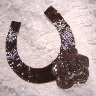 K8398  Bronze AB Floral Collar Sequin Beaded Applique  11"