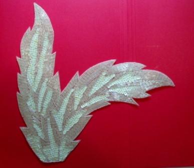 K8408  White AB Leaf Designer Sequin Beaded Applique 11"