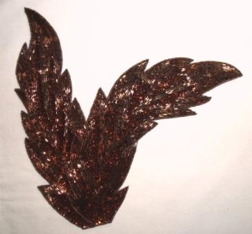 K8408  Bronze Leaf Designer Sequin Beaded Applique 11"