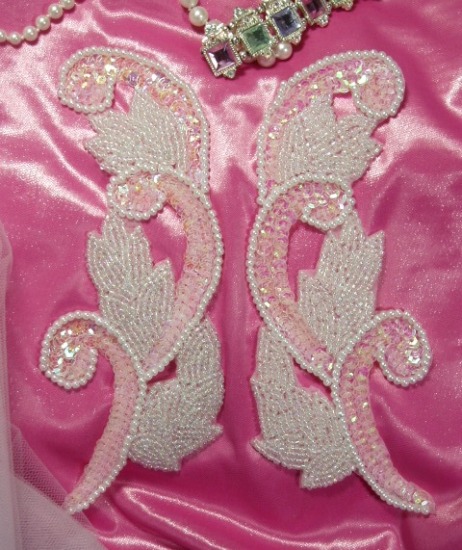 Pink Mirror Pair 7" Sequin Beaded Appliques  0070