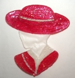 Red Hat Lady 7" Sequin Beaded Applique  K8632