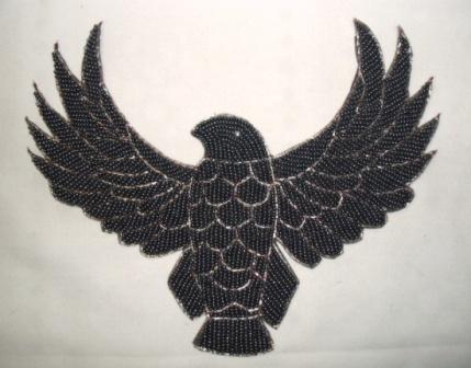 K8754  Gunmetal Thunderbird Eagle Beaded Applique 8.5"