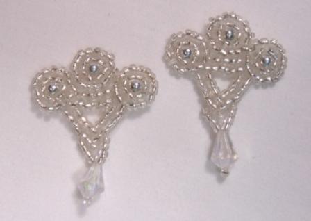T8866  Set of ( 2 ) Silver Crystal Dangle Beaded Appliques