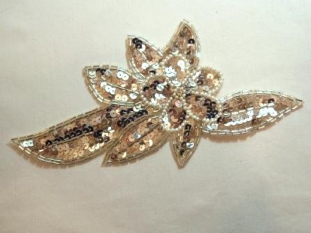 K8924  Silver Pearl Floral Sequin Beaded Applique 8.25"