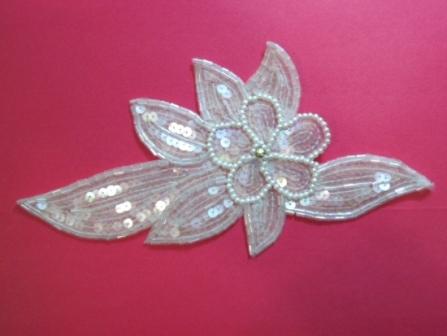 K8924  Crystal ab Pearl Floral Sequin Beaded Applique 8.25"