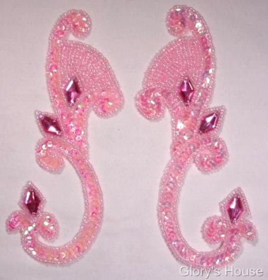 Pink Jeweled Mirror Pair 6" Sequin Beaded Appliques  0034
