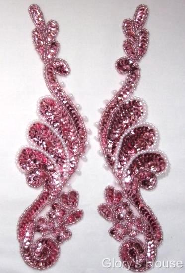 Sequin Appliques Mauve Pearl Mirror Pair w/Beads 0016X