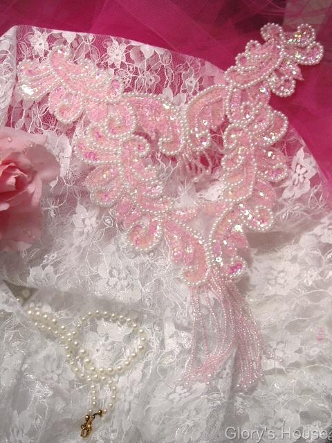 0037  Pink Bodice Yoke 10" Sequin Beaded Applique