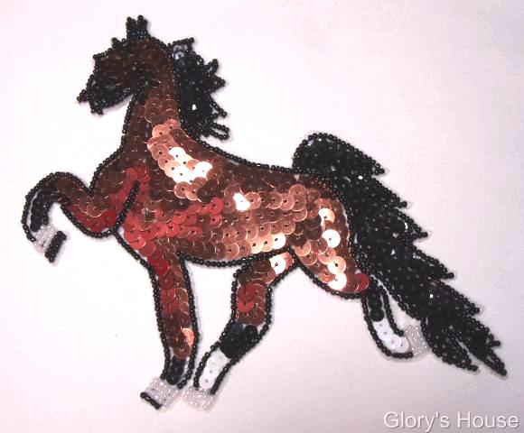 Brown Tennesse Walker Horse 7" Sequin Beaded Applique 0051