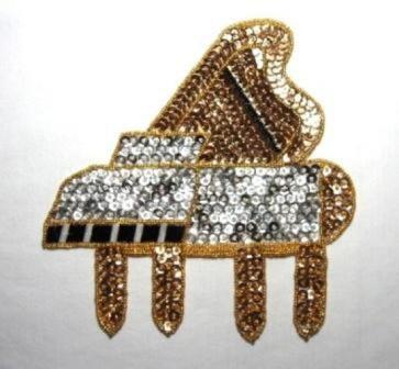 K9281  Gold Piano Sequin Beaded Applique 7.25"