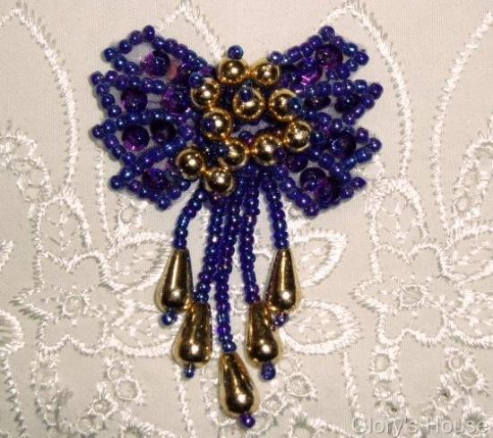 0036 Purple & Gold Bow 2"  Sequin Beaded Applique  0036