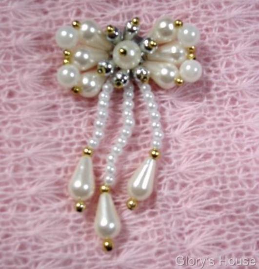 White Gold Silver  Beaded Bow Sequin Beaded Applique 0120