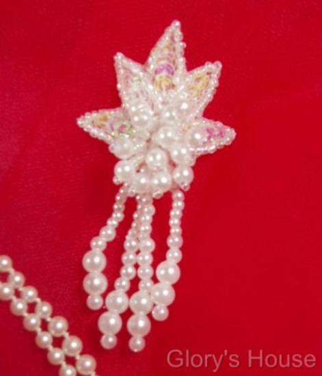 0073 Crystal AB Leaf Dangle 3" Sequin Beaded Applique 0073