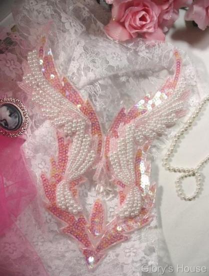 Pink & Pearl Bodice Yoke Sequin Beaded Applique 0047