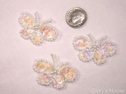T9516  Set of 3 White Ab Butterfly Sequin Beaded Appliques 1.5"