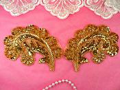 Sequin Beaded Appliques Gold Mirror Pair Leaf Clothing Patch 5" (A0049DX-gl)