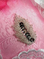 A0289 Leaf Applique Sequin Silver Beaded Motif 2"