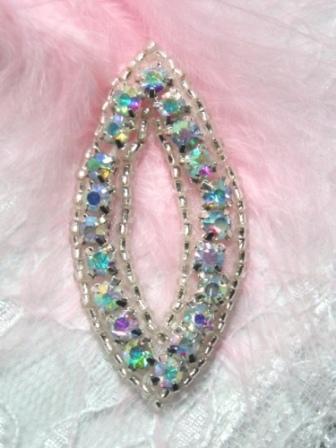 A0429B  Crystal Ab Rhinestone Silver Beaded Eye Applique 2"