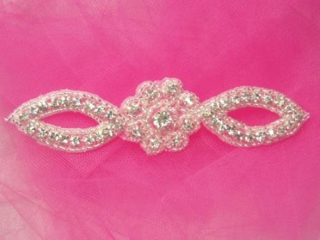 A0429C  Genuine Rhinestone Silver Beaded Floral Applique