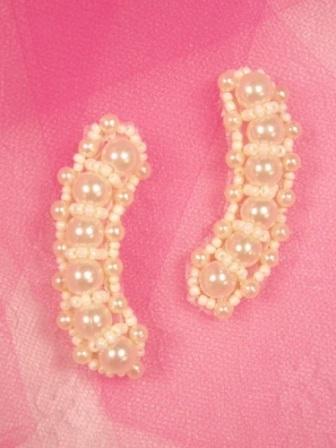 A0460  Ivory Beaded Mirror Pair Appliques 2"