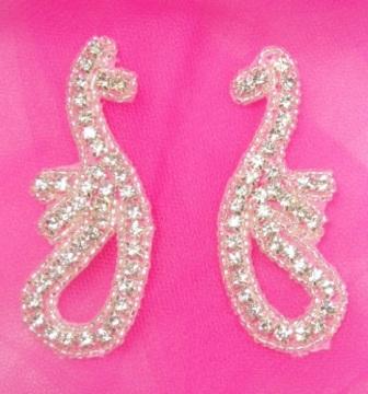 A0473  Rhinestone Mirror Pair Beaded Appliques  3.25"