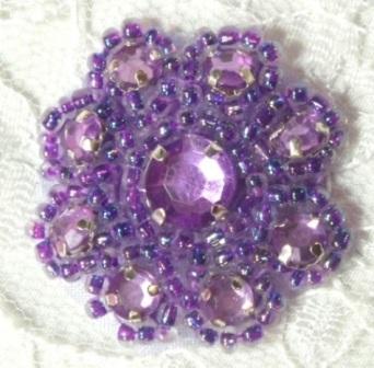 A0474A  Lavender Rhinestone Jewel Floral Applique 1.25"