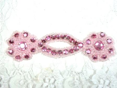 A0474D  Pink Jewel Rhinestone Beaded Floral Applique 4.25"