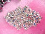 ACT/0477  Cinderella Aurora Borealis Crystal AB Rhinestone Beaded Applique 3"