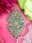 ACT/0477  Black Backing Cinderella Aurora Borealis Crystal AB Rhinestone Beaded Applique 3"