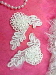 ACT/FS4796 Bridal Sash White Beaded 3D Floral Vine Mirror Pair  3.75"