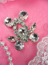 ACT/XR163-B  Silver Crystal Rhinestone Applique Embellishment 1.75"