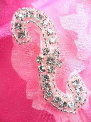 ACT/XR178 Crystal Rhinestone Applique Silver Beaded Floral  2.5"