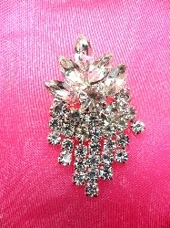 ACT/XR182 Crystal Rhinestone Applique Glass Glorious Dangles Silver Embellishment  1.5"