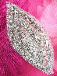 ACT/XR183 Crystal Rhinestone Applique Silver Beaded 3.5"