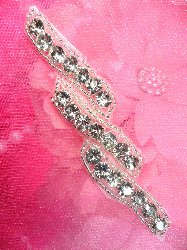 ACT/XR220A Rhinestone Applique Silver Beaded Crystal 4"