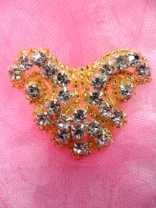 ACT/0477B Gold Backing Crystal Rhinestone Beaded Applique 2"