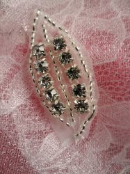 ACT/DH24/C Applique Crystal Rhinestone Silver Beaded Leaf Patch Motif